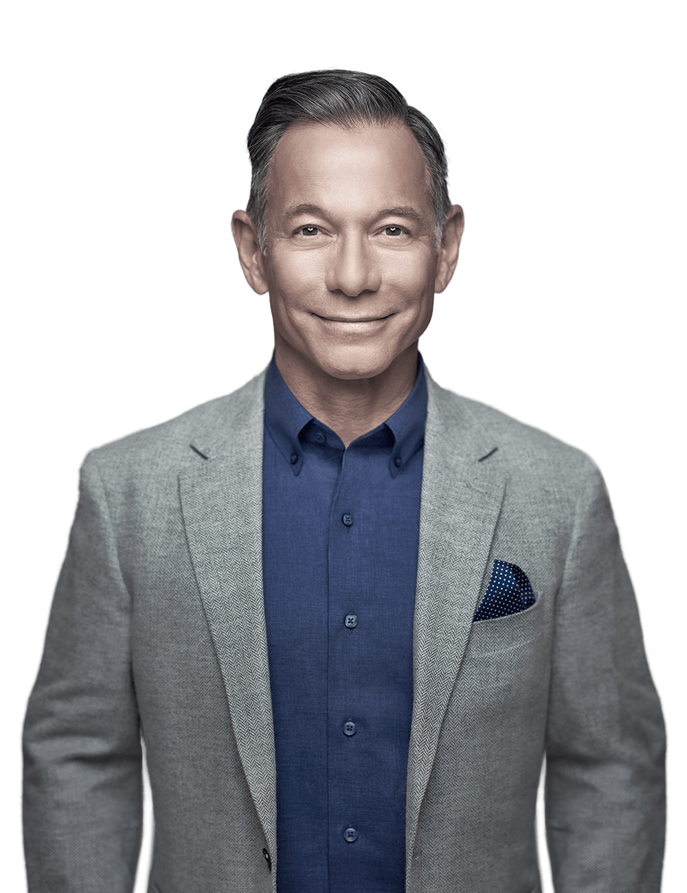 hombre de negocios con pelo gris y traje gris